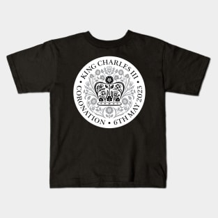 King Charles III Official Coronation Emblem Black and Grey Kids T-Shirt